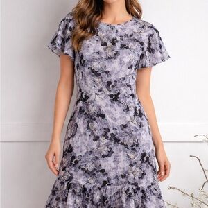 Elie Tahari Black and Blue Floral Mini Dress